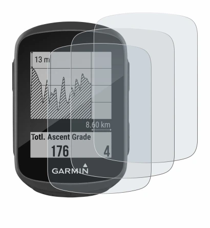 Immagine del dispositivo Garmin Edge 130 con un'ampia varietà di protezioni per lo schermo.