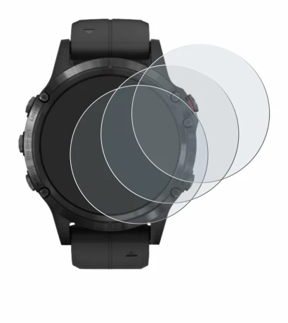 Immagine del dispositivo Garmin Fenix 5 Plus (47 mm) con un'ampia varietà di protezioni per lo schermo.