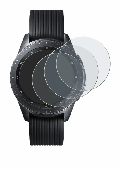 Immagine del dispositivo Samsung Galaxy Watch (42 mm) con un'ampia varietà di protezioni per lo schermo.