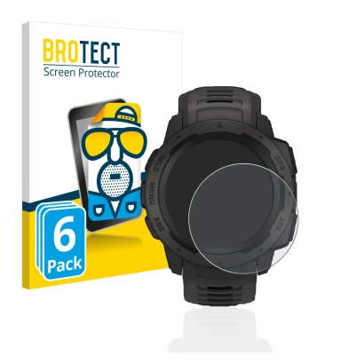 Parte frontale di una confezione del prodotto con il logo del marchio BROTECT. Accanto è raffigurato il dispositivo Garmin Ins