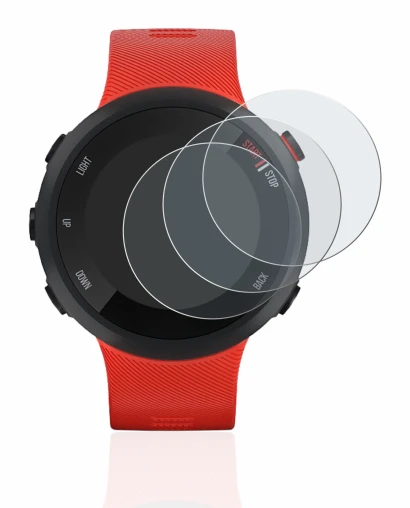 Immagine del dispositivo Garmin Forerunner 45 con un'ampia varietà di protezioni per lo schermo.