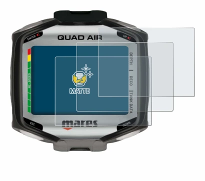 Immagine del dispositivo Mares Quad Air con un'ampia varietà di protezioni per lo schermo.