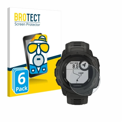Parte frontale di una confezione del prodotto con il logo del marchio BROTECT. Accanto è raffigurato il dispositivo Garmin Ins