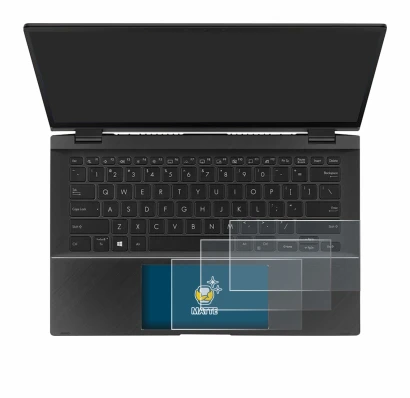 Immagine del dispositivo ASUS ZenBook Flip 14 UX463FA (Touch Trackpad) con un'ampia varietà di protezioni per lo schermo.