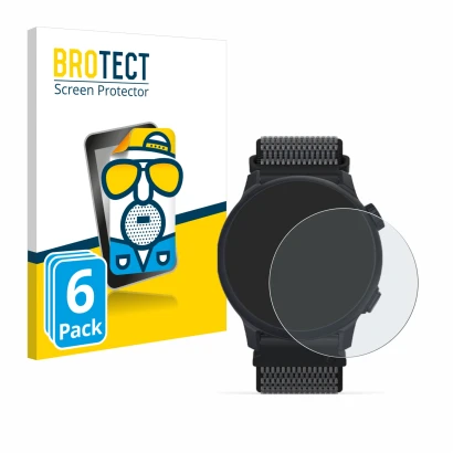 Parte frontale di una confezione del prodotto con il logo del marchio BROTECT. Accanto è raffigurato il dispositivo Coros Pace