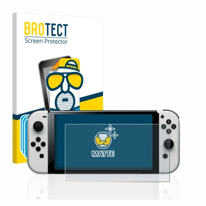 Parte frontale di una confezione del prodotto con il logo del marchio BROTECT. Accanto è raffigurato il dispositivo Nintendo S
