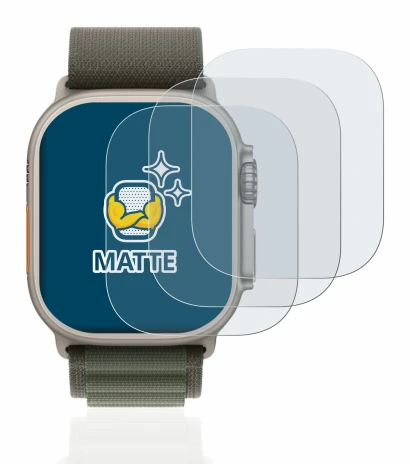 Immagine del dispositivo Apple Watch Ultra (49 mm) con un'ampia varietà di protezioni per lo schermo.