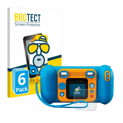 Parte frontale di una confezione del prodotto con il logo del marchio BROTECT. Accanto è raffigurato il dispositivo Vtech Kidi