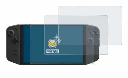 Immagine del dispositivo Lenovo Legion Go con un'ampia varietà di protezioni per lo schermo.