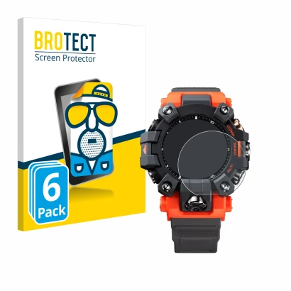 Parte frontale di una confezione del prodotto con il logo del marchio BROTECT. Accanto è raffigurato il dispositivo Casio G-Sh