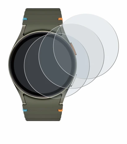 Immagine del dispositivo Samsung Galaxy Watch 7 (40 mm) con un'ampia varietà di protezioni per lo schermo.