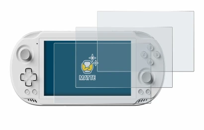Immagine del dispositivo AYN Odin 2 Mini con un'ampia varietà di protezioni per lo schermo.