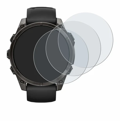 Immagine del dispositivo Garmin Fenix 8 AMOLED (47 mm) con un'ampia varietà di protezioni per lo schermo.