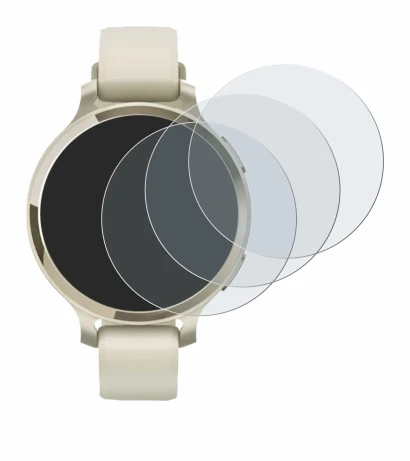 Immagine del dispositivo Garmin Lily 2 Active con un'ampia varietà di protezioni per lo schermo.