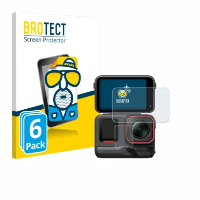 Parte frontale di una confezione del prodotto con il logo del marchio BROTECT. Accanto è raffigurato il dispositivo Insta360 A
