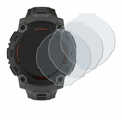 Immagine del dispositivo Garmin Instinct E (45 mm) con un'ampia varietà di protezioni per lo schermo.