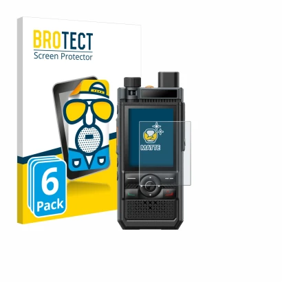 Parte frontale di una confezione del prodotto con il logo del marchio BROTECT. Accanto è raffigurato il dispositivo Hytera P50