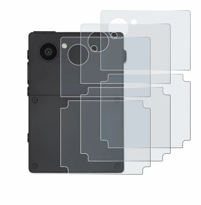 Immagine del dispositivo Light Phone 3 (Posteriore) con un'ampia varietà di protezioni per lo schermo.
