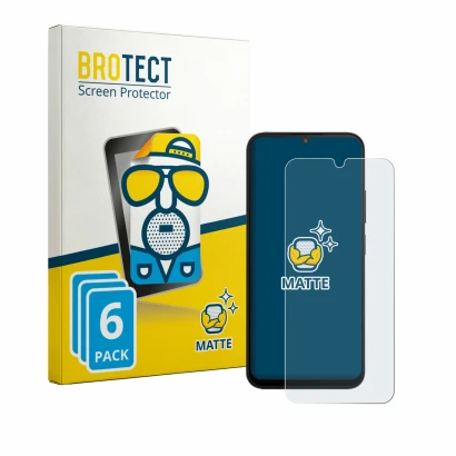 Parte frontale di una confezione del prodotto con il logo del marchio BROTECT. Accanto è raffigurato il dispositivo Xiaomi Poc