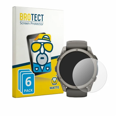 Parte frontale di una confezione del prodotto con il logo del marchio BROTECT. Accanto è raffigurato il dispositivo Garmin Fen