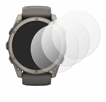 Immagine del dispositivo Garmin Fenix 9 (51 mm) con un'ampia varietà di protezioni per lo schermo.