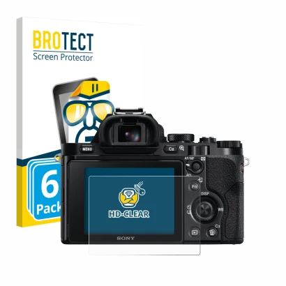 Parte frontale di una confezione del prodotto con il logo del marchio BROTECT. Accanto è raffigurato il dispositivo Sony Alpha