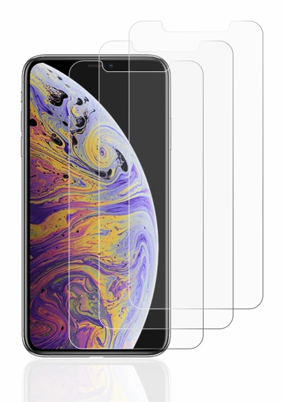 Immagine del dispositivo Apple iPhone Xs Max con un'ampia varietà di protezioni per lo schermo.