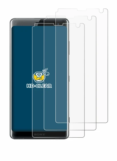 Immagine del dispositivo Sony Xperia XZ3 con un'ampia varietà di protezioni per lo schermo.