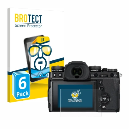 Parte frontale di una confezione del prodotto con il logo del marchio BROTECT. Accanto è raffigurato il dispositivo Fujifilm X