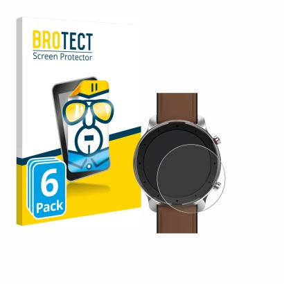 Parte frontale di una confezione del prodotto con il logo del marchio BROTECT. Accanto è raffigurato il dispositivo Huami Amaz