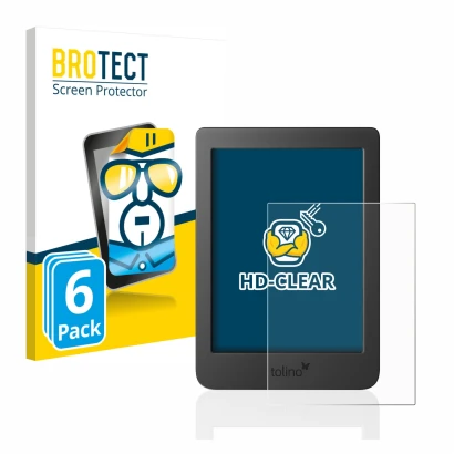 Parte frontale di una confezione del prodotto con il logo del marchio BROTECT. Accanto è raffigurato il dispositivo Tolino Pag