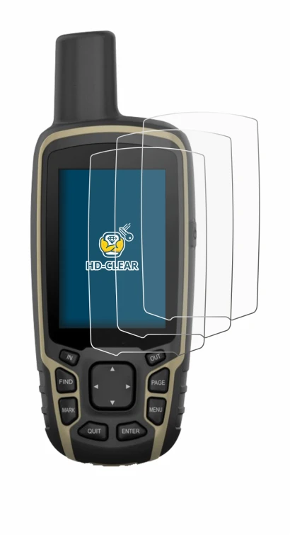 Immagine del dispositivo Garmin GPSMAP 65s con un'ampia varietà di protezioni per lo schermo.