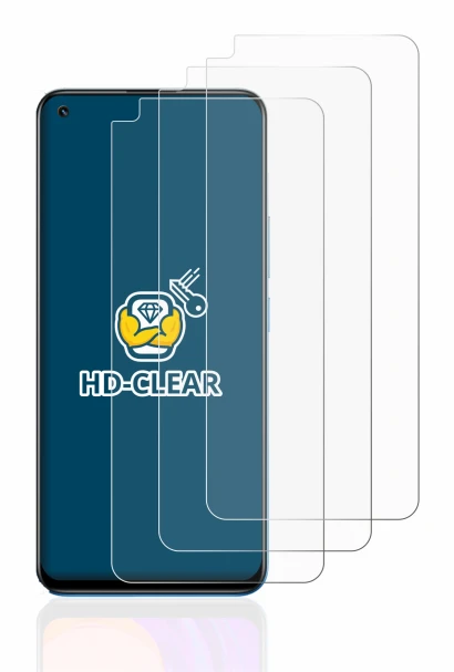 Immagine del dispositivo realme 8 con un'ampia varietà di protezioni per lo schermo.