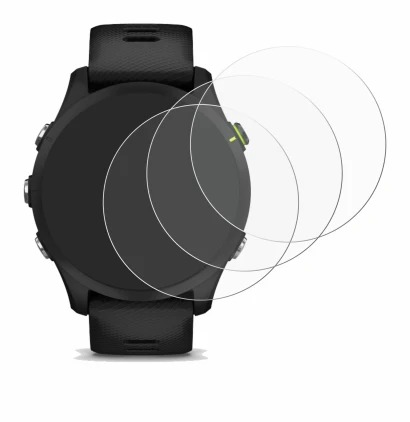 Immagine del dispositivo Garmin Forerunner 255 con un'ampia varietà di protezioni per lo schermo.