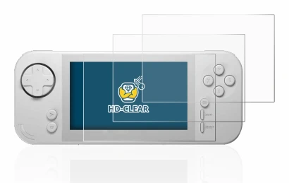 Immagine del dispositivo Evercade EXP con un'ampia varietà di protezioni per lo schermo.