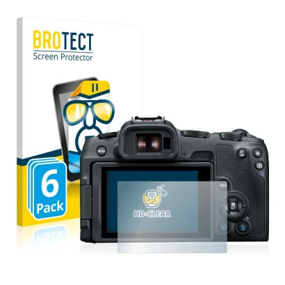 Parte frontale di una confezione del prodotto con il logo del marchio BROTECT. Accanto è raffigurato il dispositivo Canon EOS