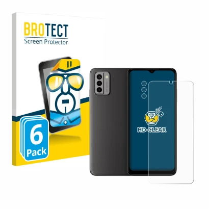 Parte frontale di una confezione del prodotto con il logo del marchio BROTECT. Accanto è raffigurato il dispositivo Nokia G22