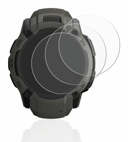 Immagine del dispositivo Garmin Instinct 2X Solar con un'ampia varietà di protezioni per lo schermo.