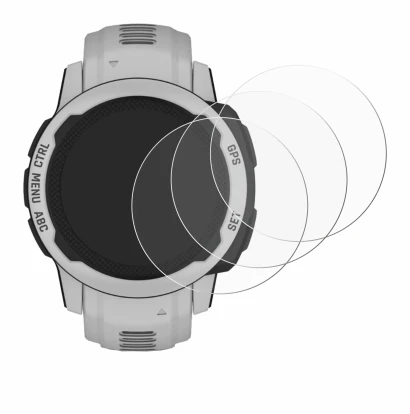 Immagine del dispositivo Garmin Instinct 2S Solar (40 mm) con un'ampia varietà di protezioni per lo schermo.