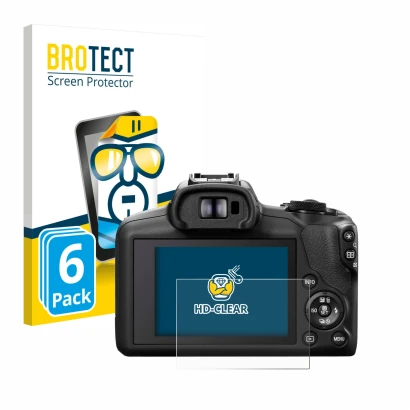 Parte frontale di una confezione del prodotto con il logo del marchio BROTECT. Accanto è raffigurato il dispositivo Canon EOS