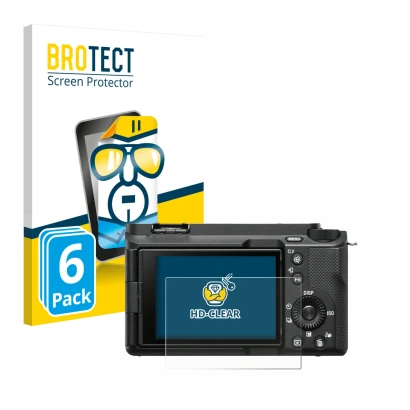 Parte frontale di una confezione del prodotto con il logo del marchio BROTECT. Accanto è raffigurato il dispositivo Sony Alpha