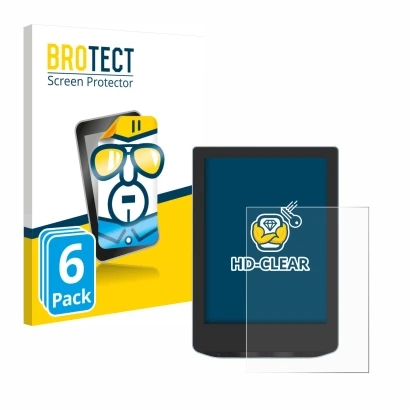 Parte frontale di una confezione del prodotto con il logo del marchio BROTECT. Accanto è raffigurato il dispositivo PocketBook