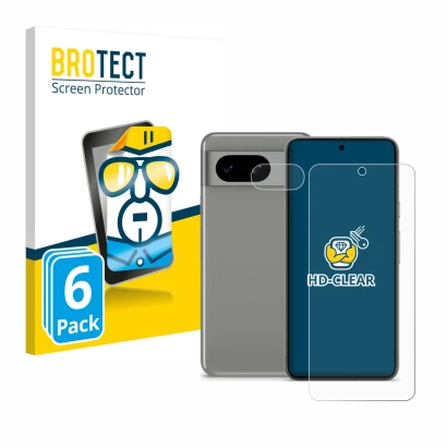 Parte frontale di una confezione del prodotto con il logo del marchio BROTECT. Accanto è raffigurato il dispositivo Google Pix