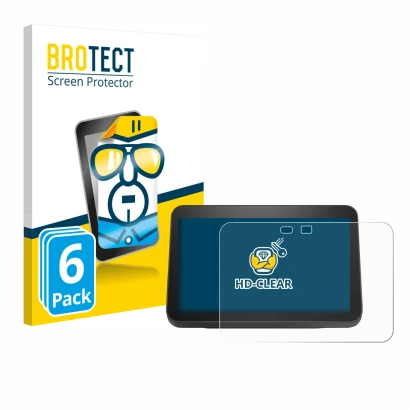 Parte frontale di una confezione del prodotto con il logo del marchio BROTECT. Accanto è raffigurato il dispositivo Amazon Ech