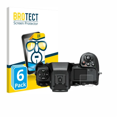 Parte frontale di una confezione del prodotto con il logo del marchio BROTECT. Accanto è raffigurato il dispositivo Nikon Z 8 