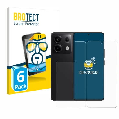 Parte frontale di una confezione del prodotto con il logo del marchio BROTECT. Accanto è raffigurato il dispositivo Xiaomi Red