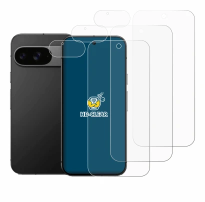 Immagine del dispositivo Google Pixel 9 (Fronte+Fotocamera) con un'ampia varietà di protezioni per lo schermo.