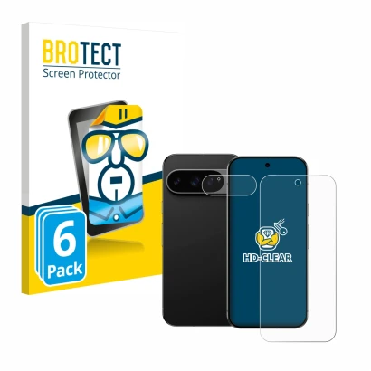 Parte frontale di una confezione del prodotto con il logo del marchio BROTECT. Accanto è raffigurato il dispositivo Google Pix