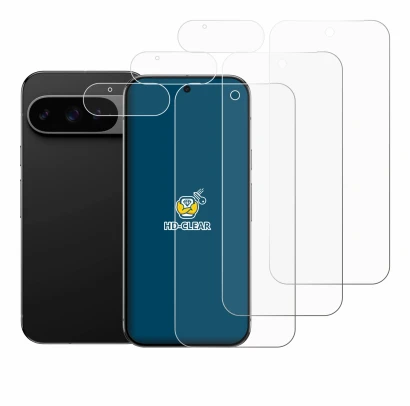 Immagine del dispositivo Google Pixel 9 Pro (Fronte+Fotocamera) con un'ampia varietà di protezioni per lo schermo.
