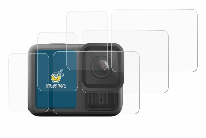 Immagine del dispositivo GoPro Hero 13 Black con un'ampia varietà di protezioni per lo schermo.